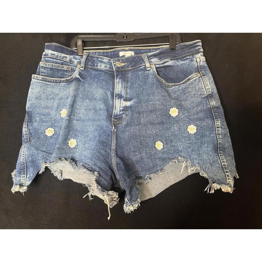 Forever 21 Distressed Denim Shorts with Daisy Embroidery Size 18 Cute Girly